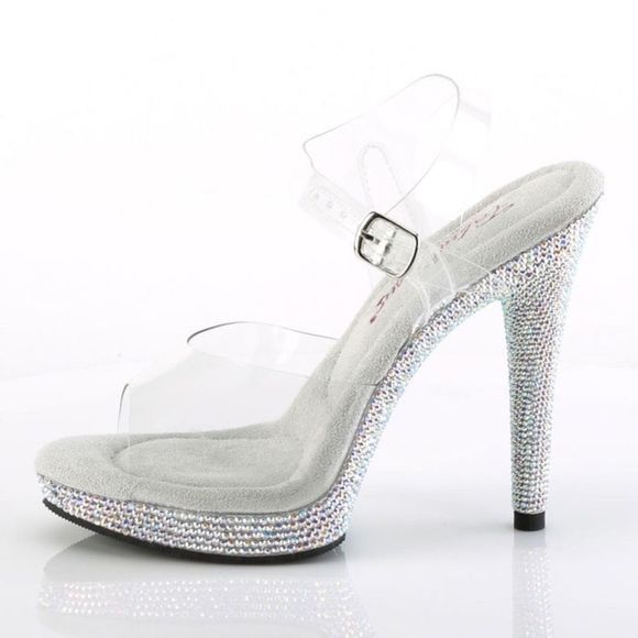 PLEASER RHINESTONED STRIPPER HEELS - Sultry-608DM - Fabulicious - EUC - Picture 4 of 6